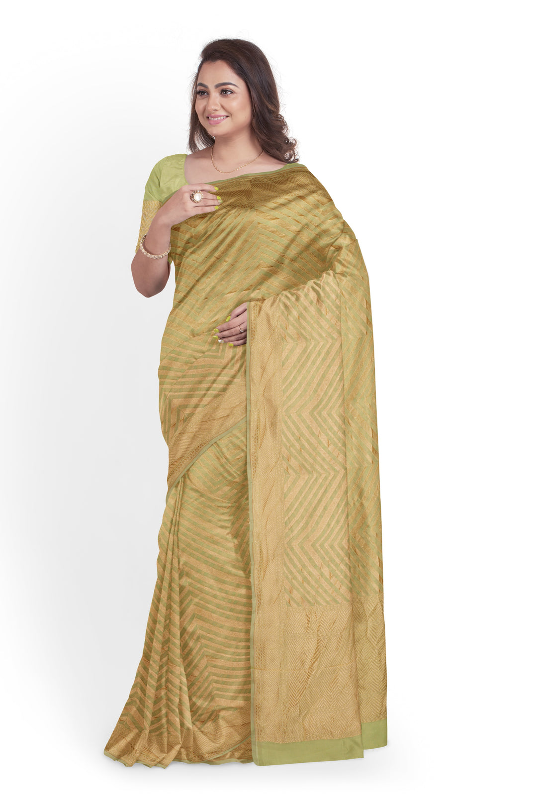 Pastel Moss Green Rangkat Khaddi Georgette Handloom Banarasi Saree | SILK MARK CERTIFIED