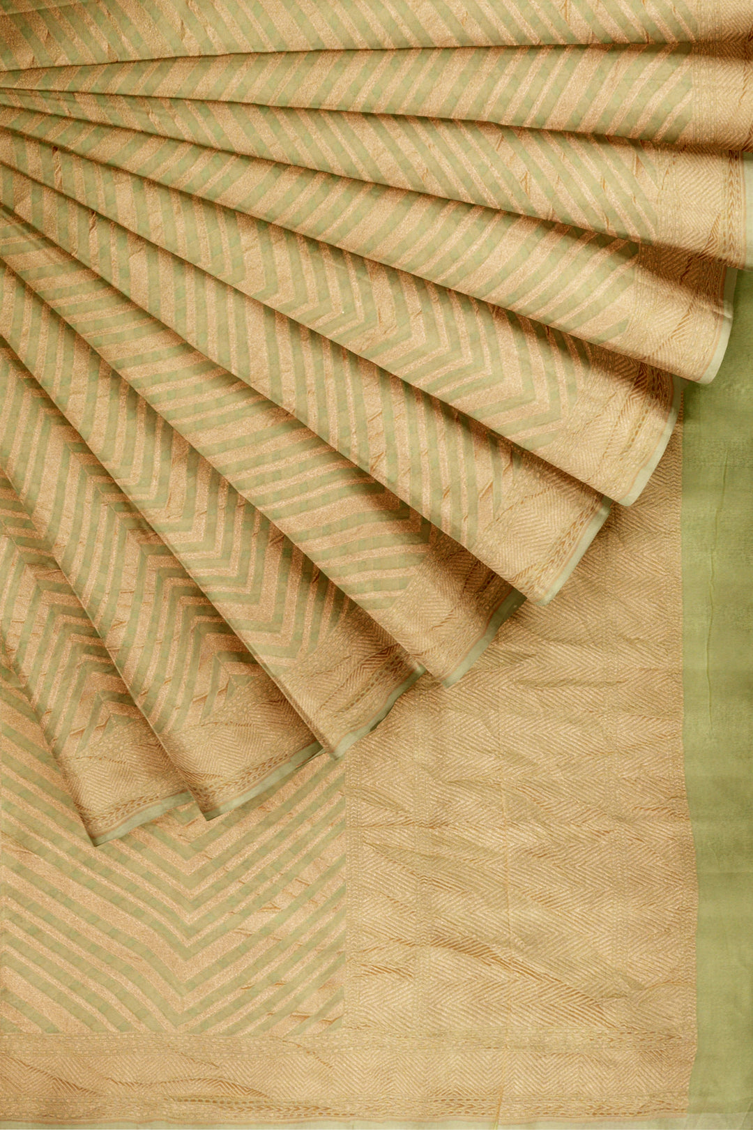 Pastel Moss Green Rangkat Khaddi Georgette Handloom Banarasi Saree | SILK MARK CERTIFIED