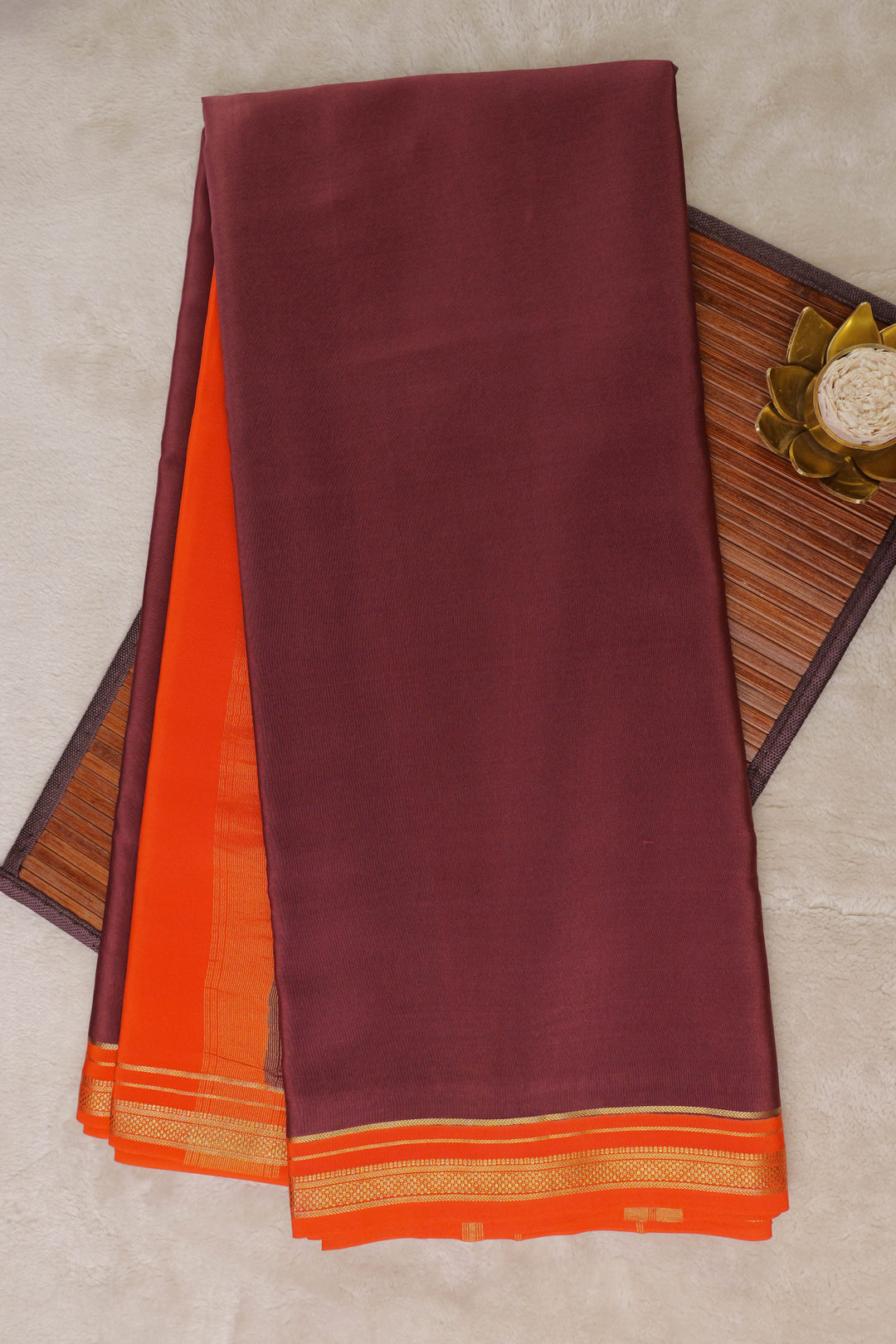 maroon and orange color pure gold zari mysore silk sarees
