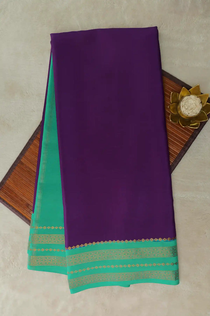mysore silk latest design sarees in purple and green