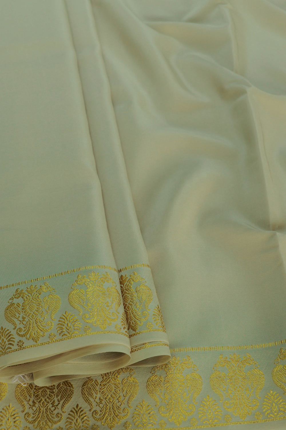 off white Mysore silk saree with gold border