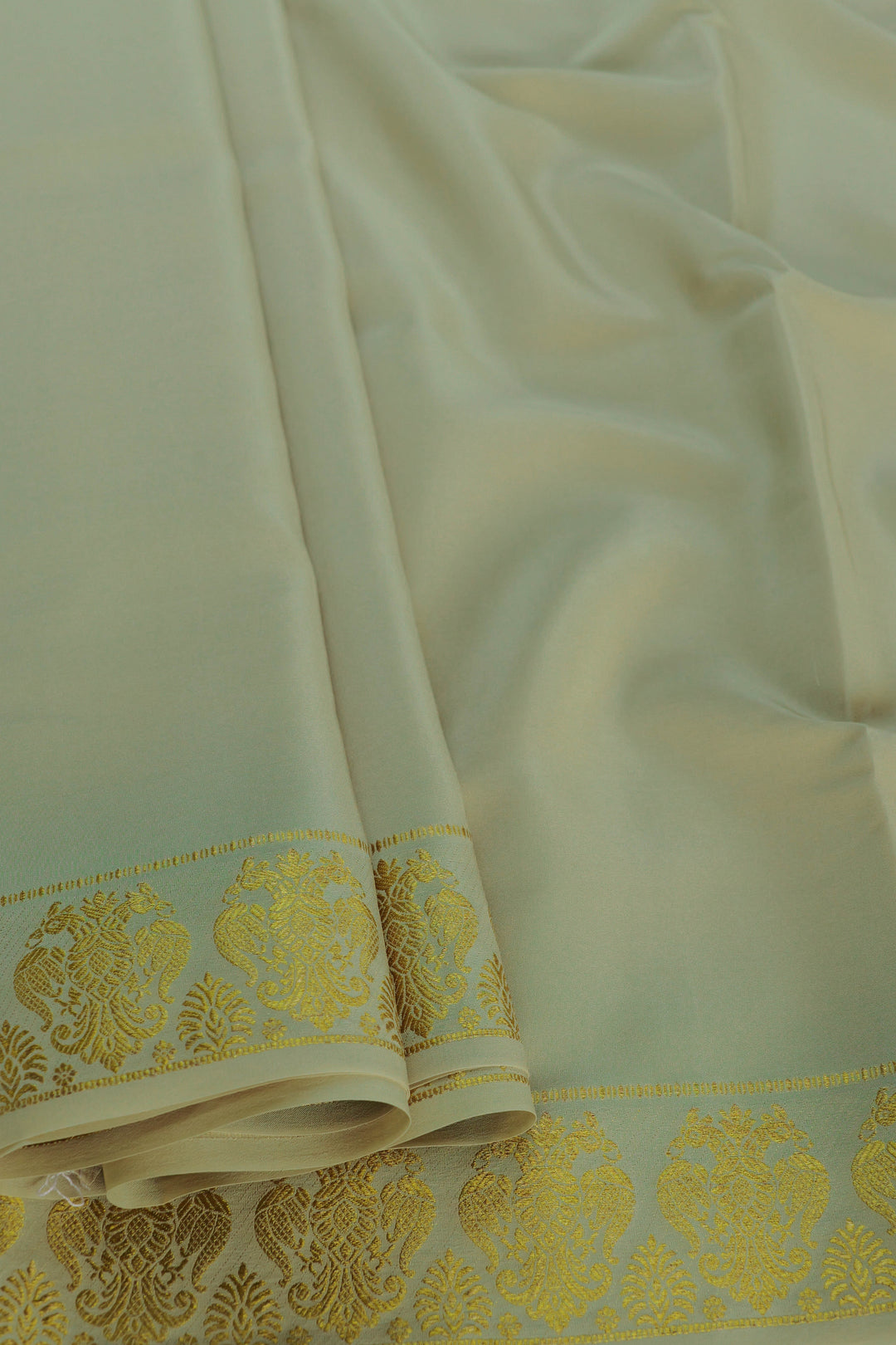 off white Mysore silk saree with gold border