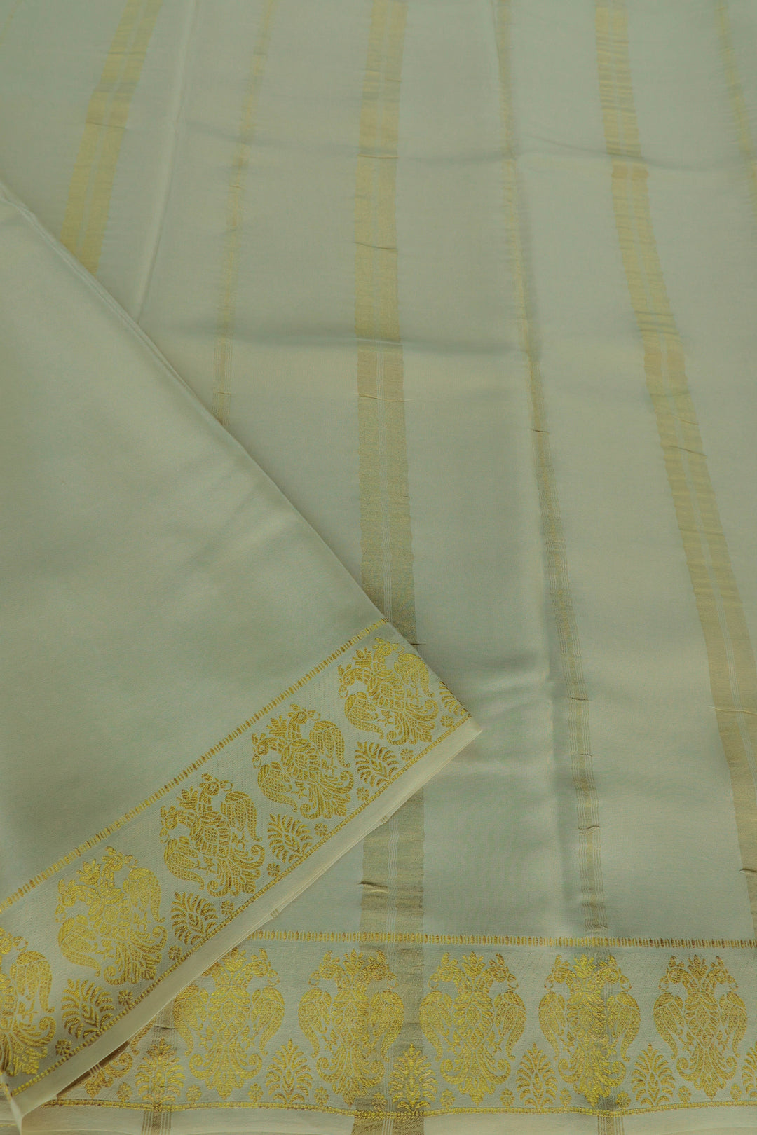 off white Mysore silk saree with gold zari pallu