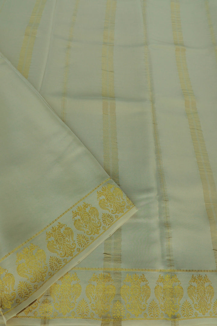 off white Mysore silk saree with gold zari pallu