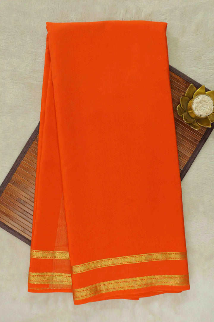 orange Mysore Silk Saree with orange pallu and gold border