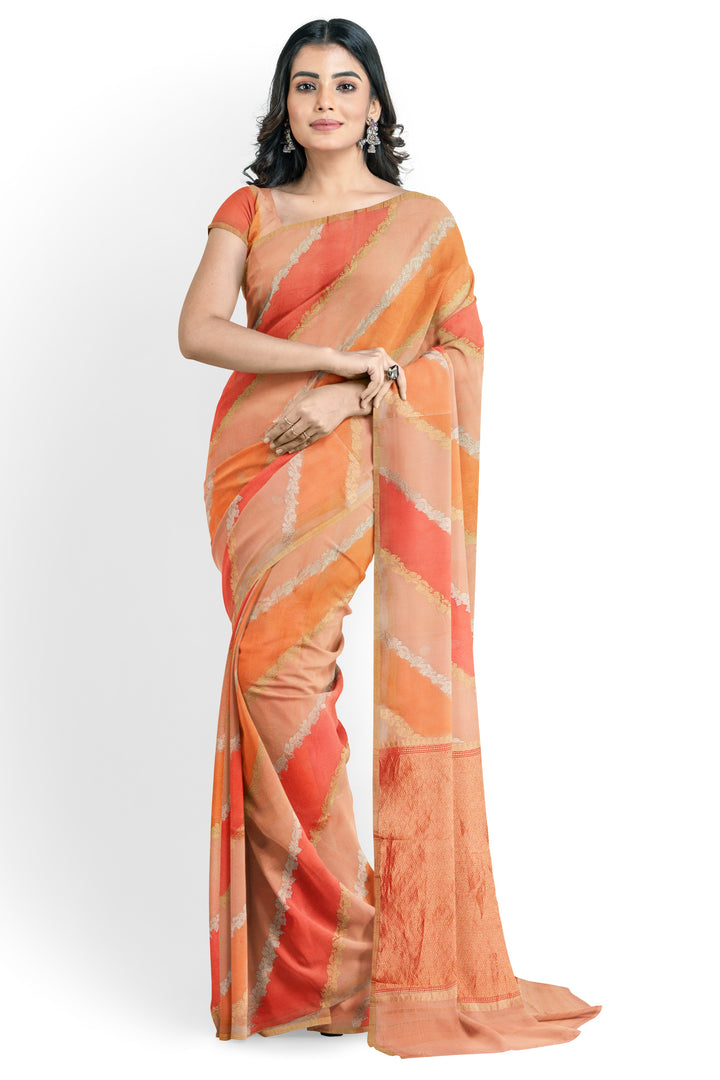 ORANGE ORGANZA BANARASI HANDLOOM SAREE | SILK MARK - ATHARVA