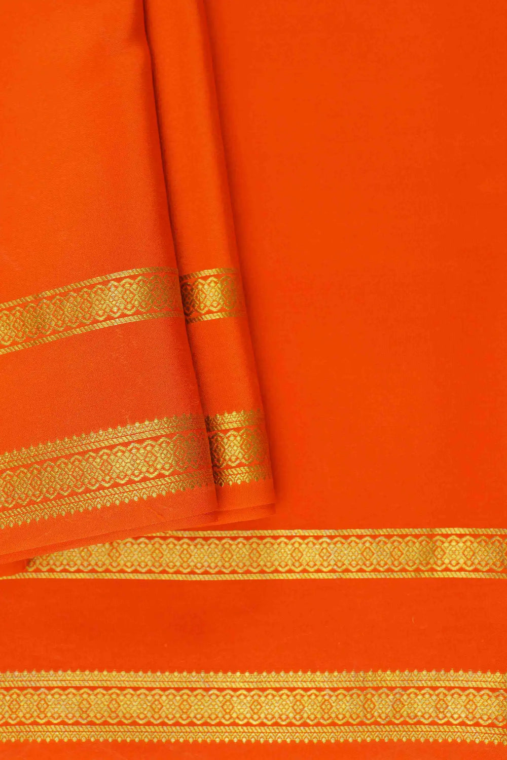 orange and gold Mysore Silk Saree with gold detailing