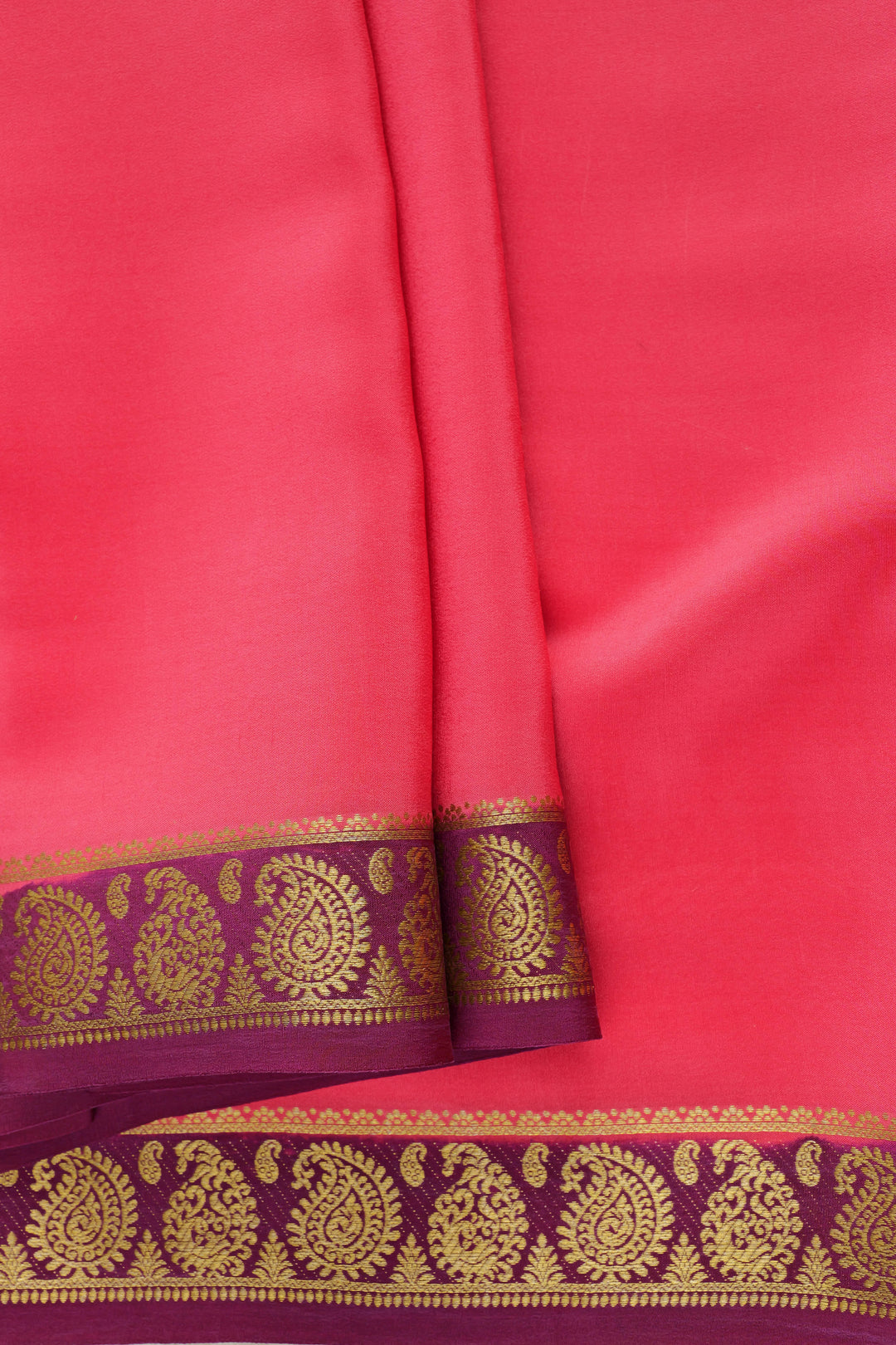 pink Mysore Silk Saree with purple blouse and zari border