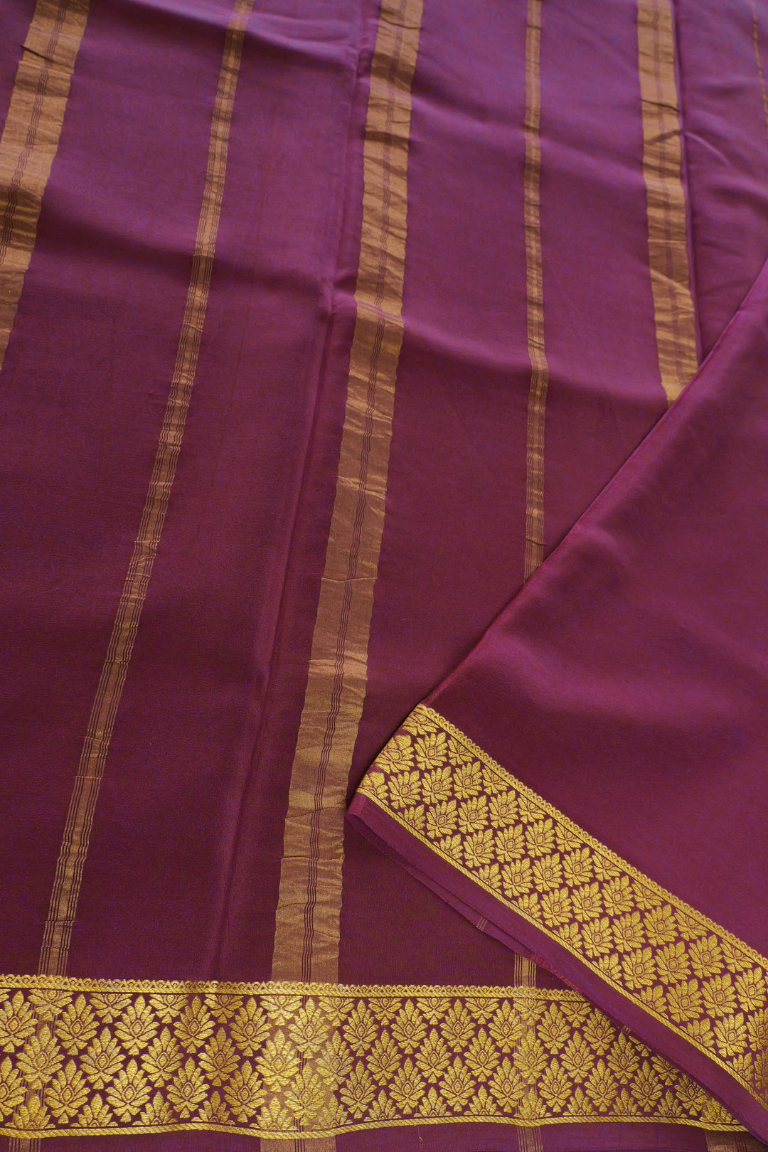 pink Mysore silk saree with contrast purple pallu