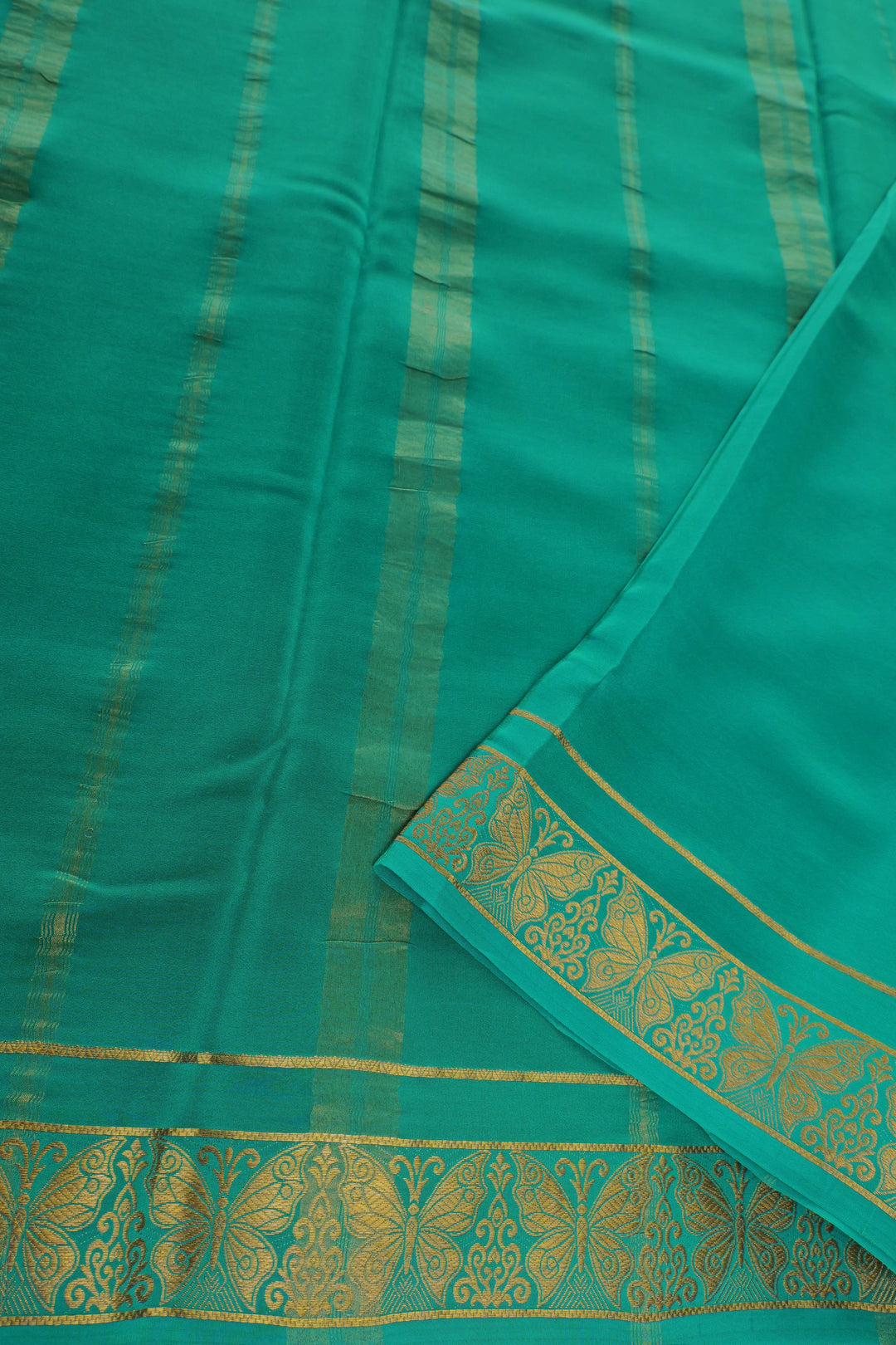 pink Mysore silk saree with green zari  pallu