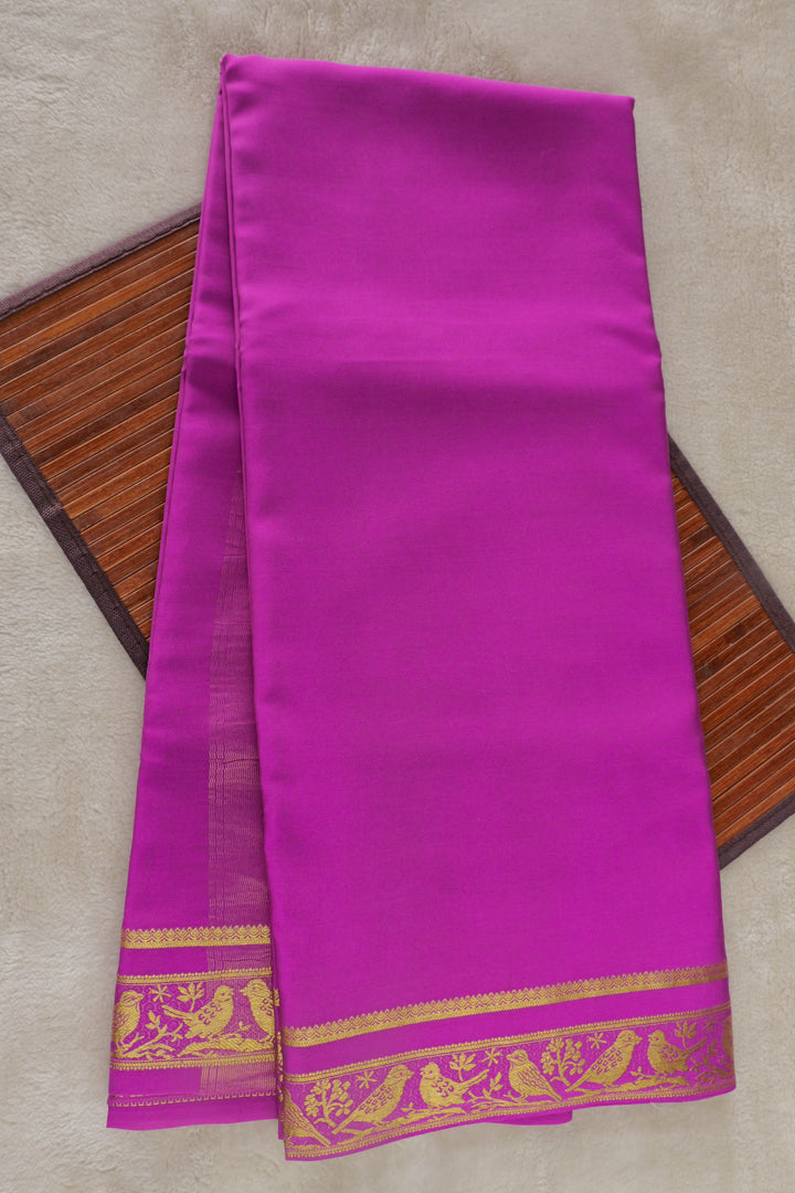 pink Mysore silk saree with rich golden zari border