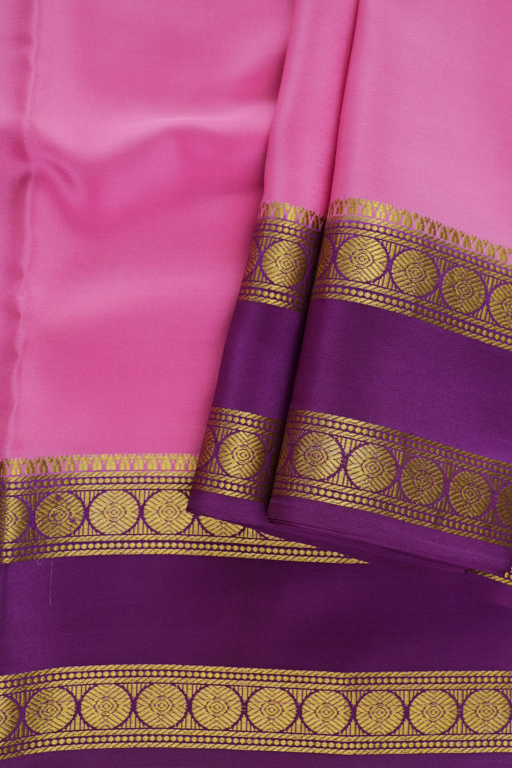 pink and purple saree with golden border in Mysore Silk Saree