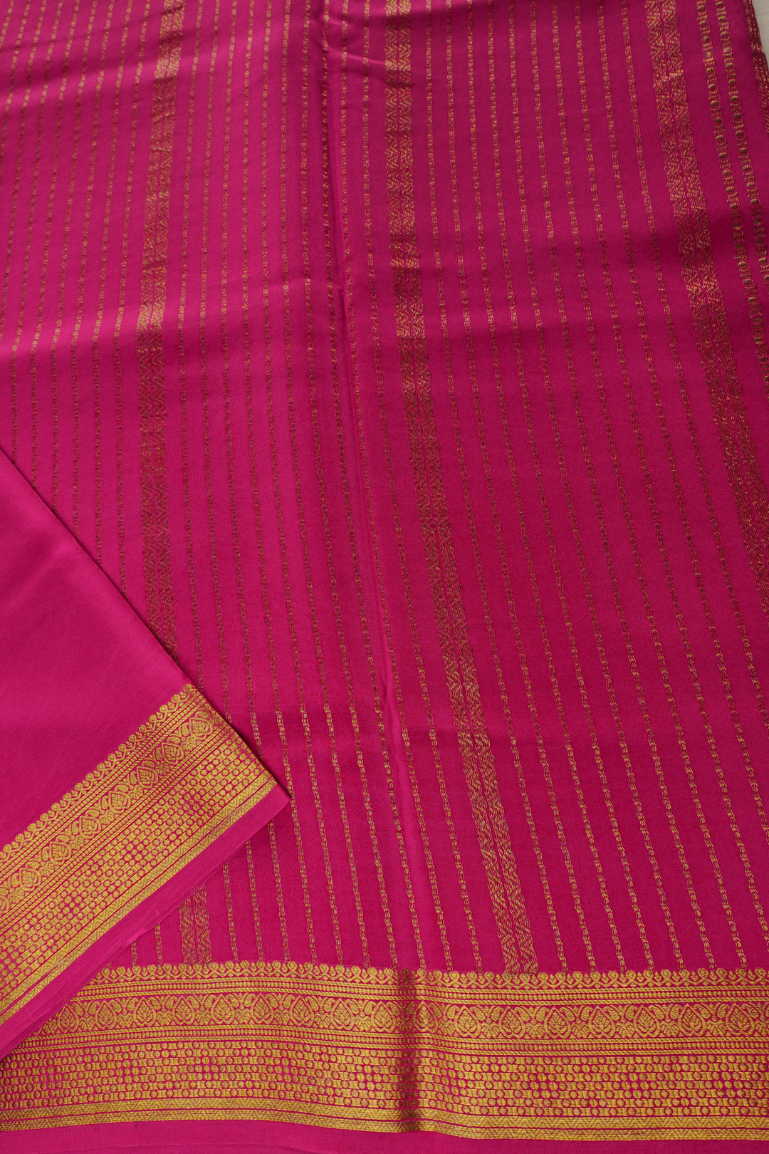 pink pallu with gold border in mysore silk saree