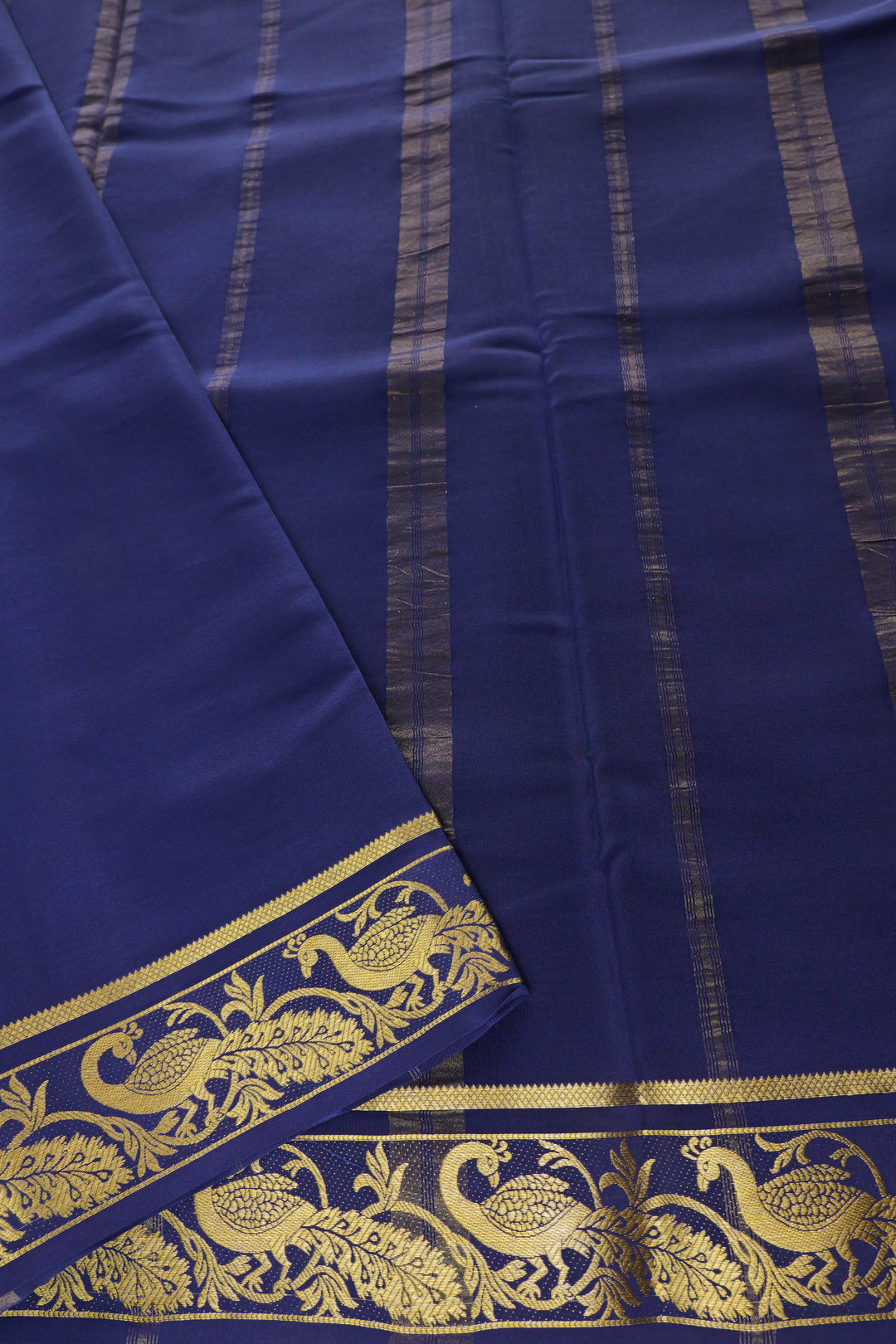 pure Mysore silk saree in bright blue with navy blue pallu