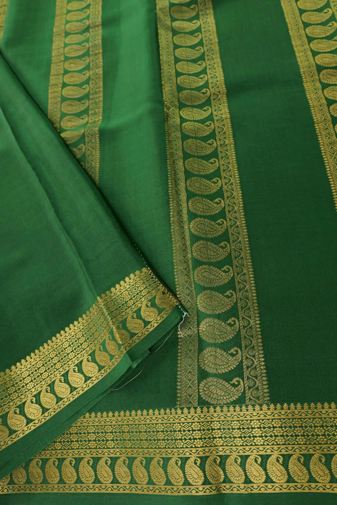 pure Mysore silk saree in deep green with gold zari pallu