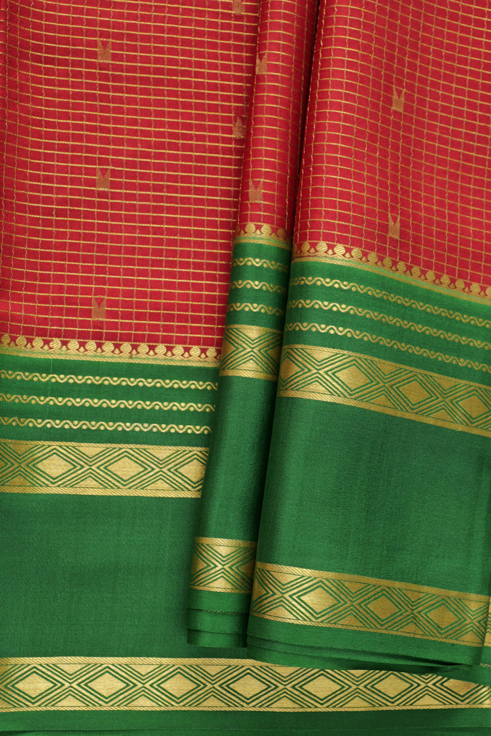 pure Mysore silk saree with red base and green border