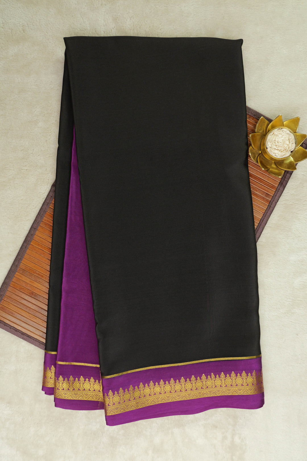 pure mysore silk sarees in black and purple with contrast blouse