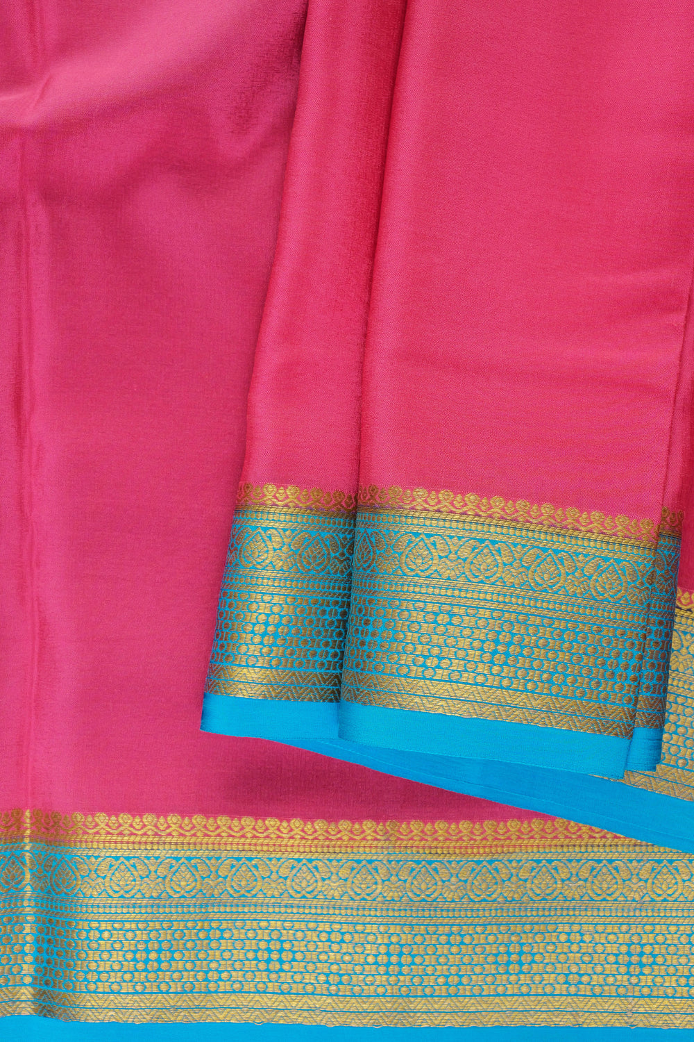 pure mysore silk sarees in pink and blue with gold border