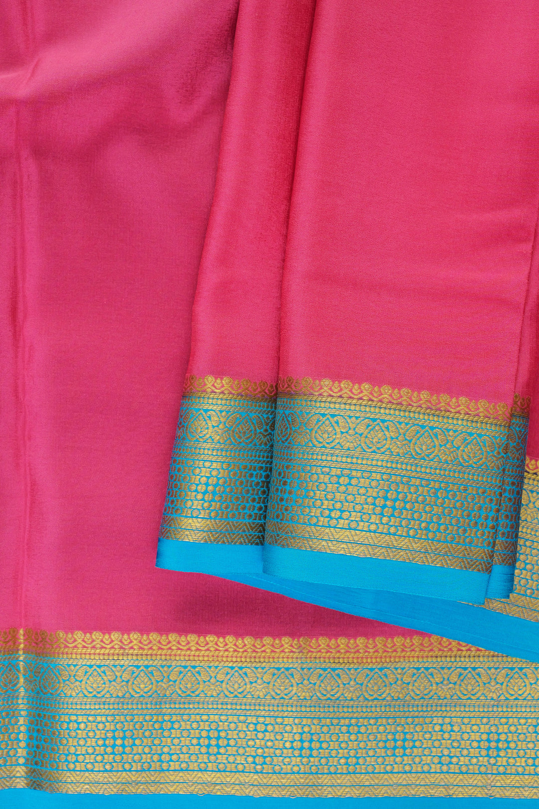 pure mysore silk sarees in pink and blue with gold border