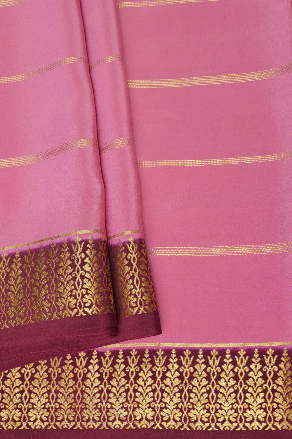 pure mysore silk sarees in pink with maroon border