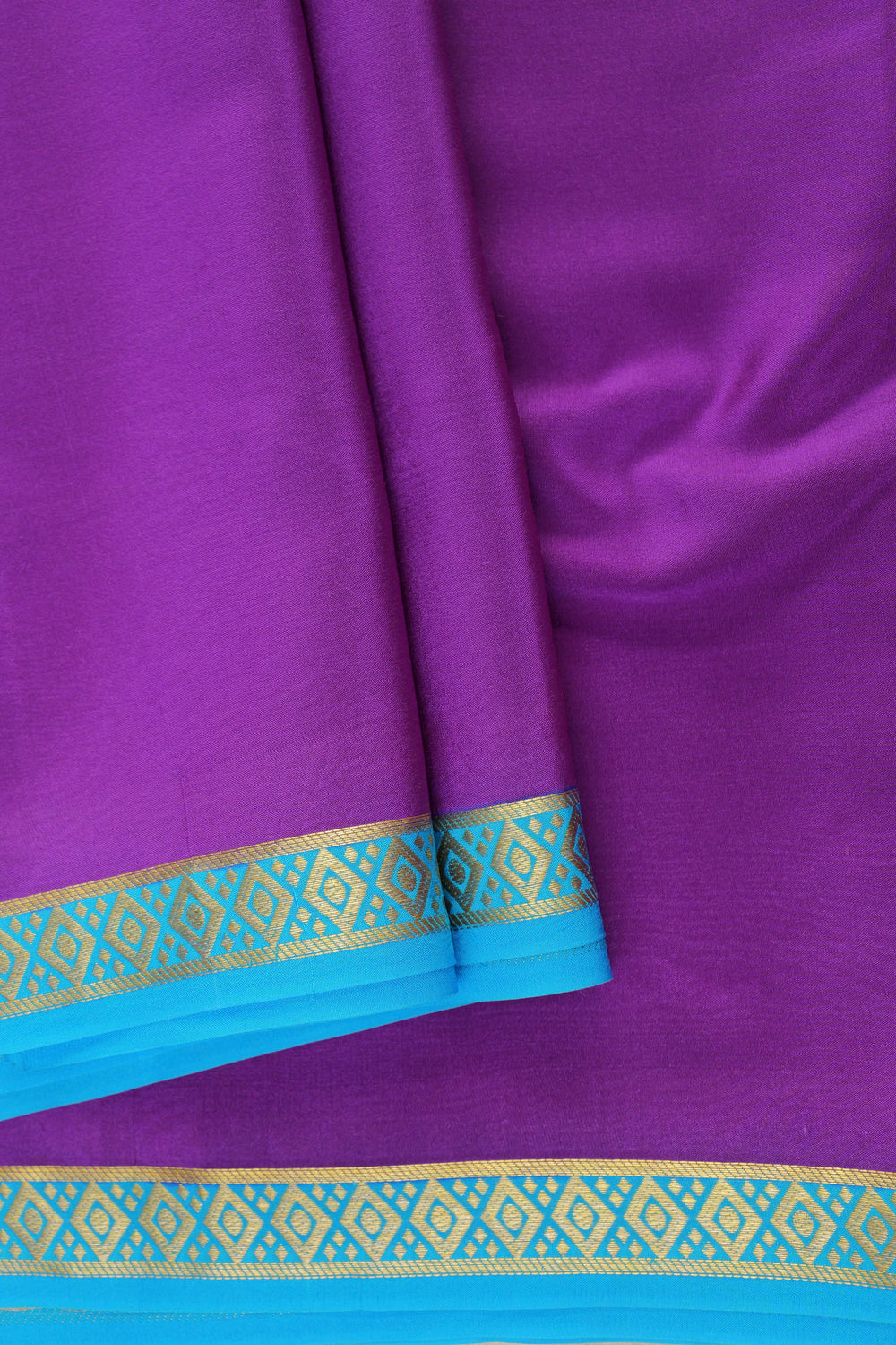 pure mysore silk sarees in purple and blue with gold border
