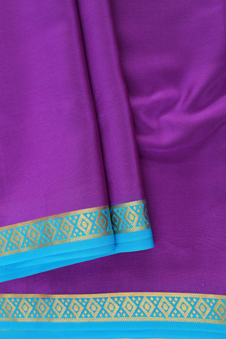 pure mysore silk sarees in purple and blue with gold border