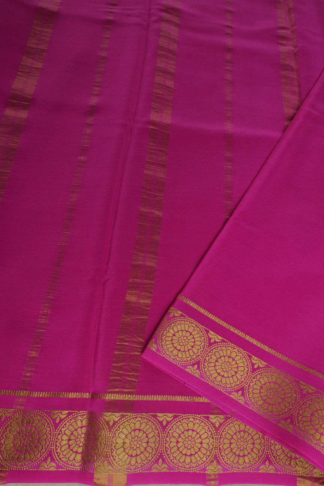 pure mysore silk sarees in rani pink with gold pallu