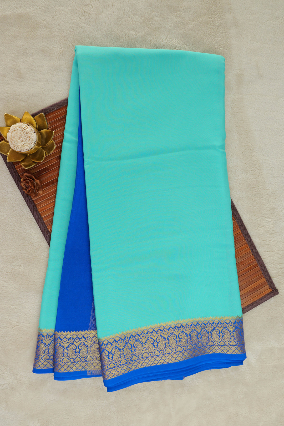 pure mysore silk sarees in turquoise and blue border