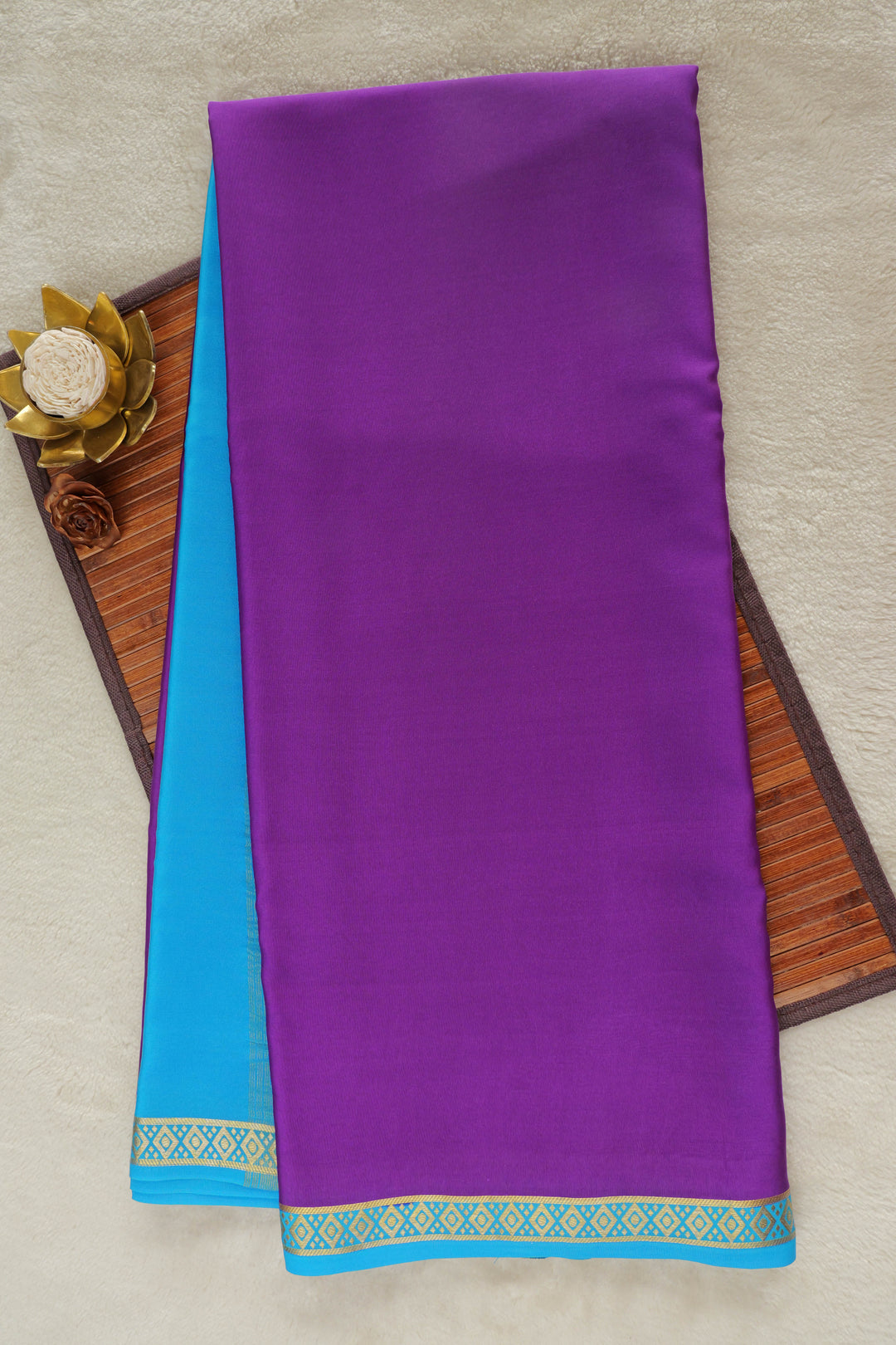 purple Mysore silk saree with blue and gold border