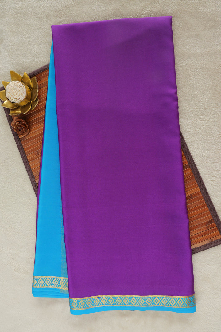 purple Mysore silk saree with blue and gold border