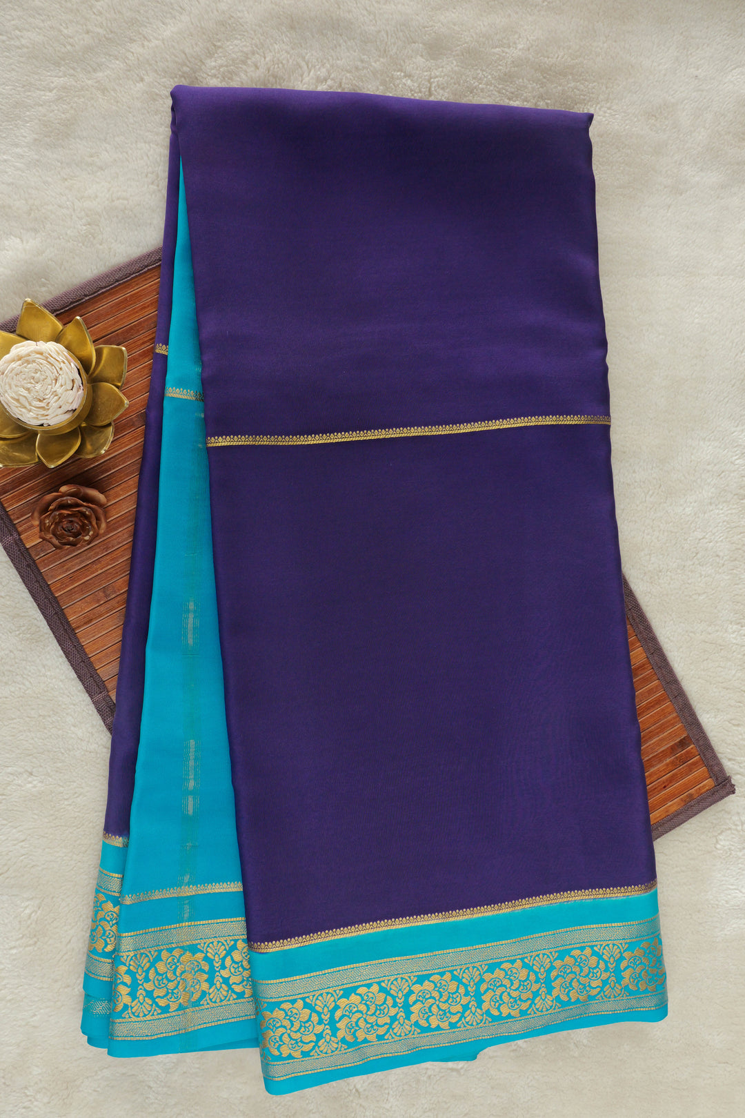 purple Mysore silk saree with blue border
