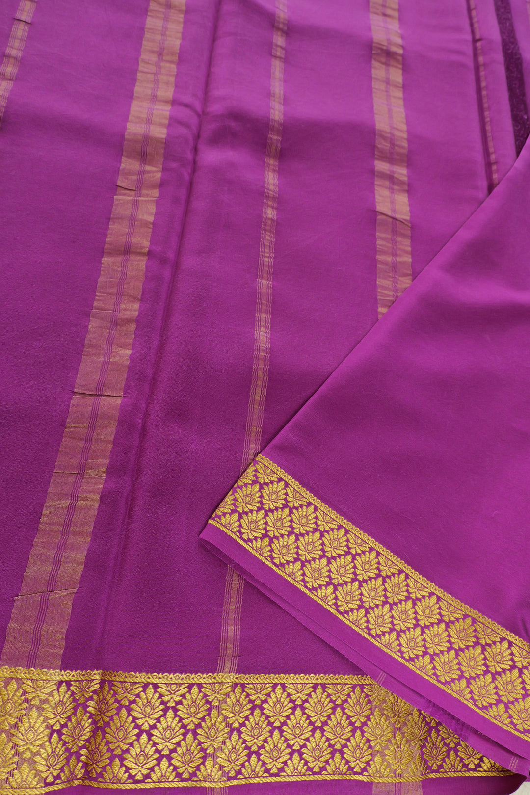 purple Mysore silk saree with gold border and pallu