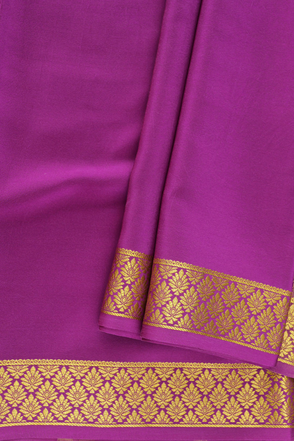 purple Mysore silk saree with gold detailing on the border