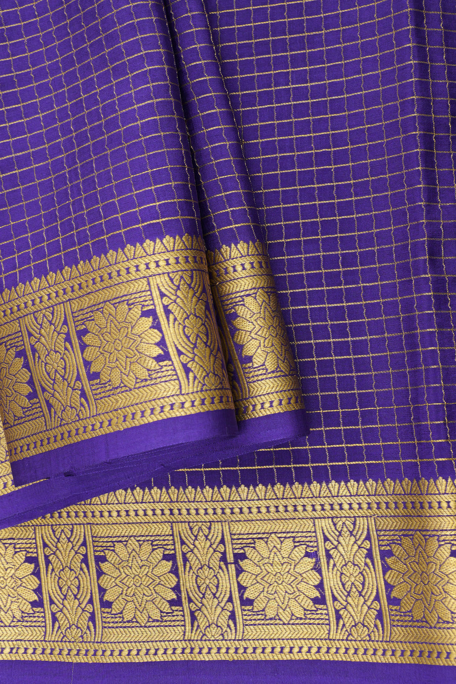 Purple Checks Rich Pallu Pure Authentic Mysore Silk Sarees - Atharva