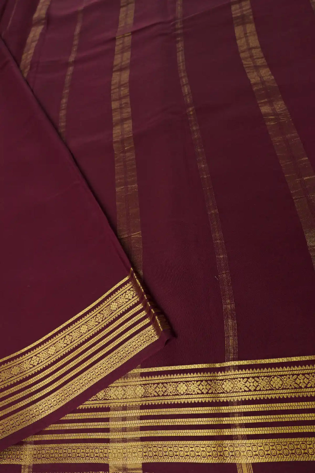  purple and brown with gold border mysore silk new collection sarees
