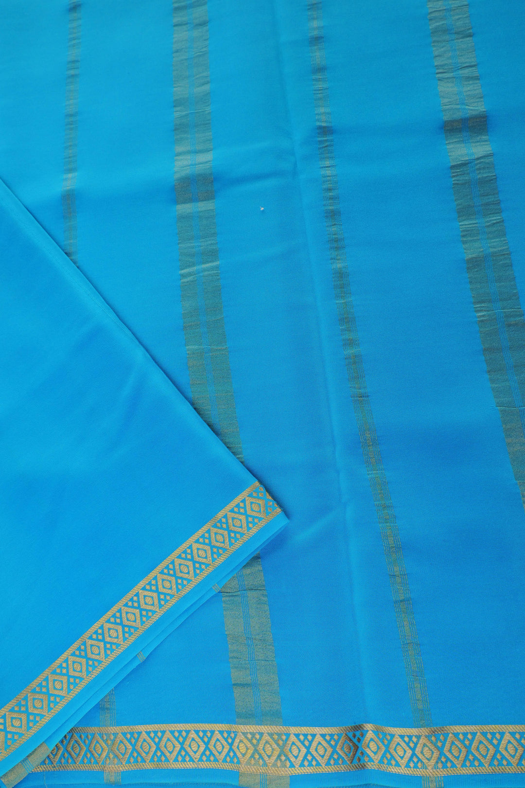 purple saree in mysore silk with blue and gold zari pallu