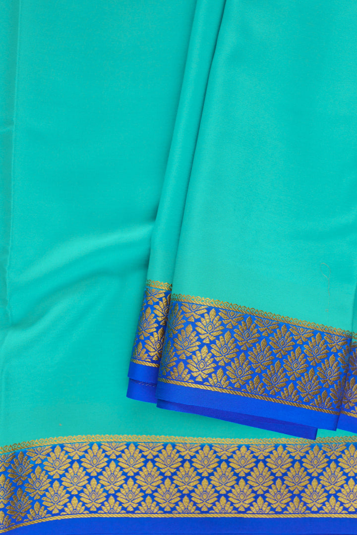 teal Mysore silk saree with rich blue and gold border