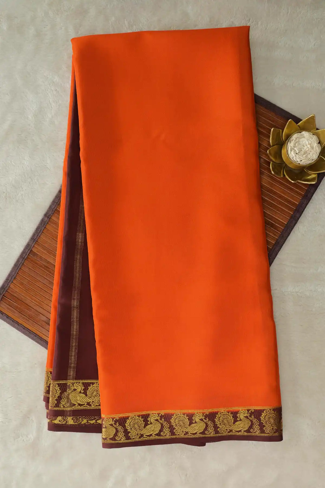 top mysore soft silk sarees in orange and brown