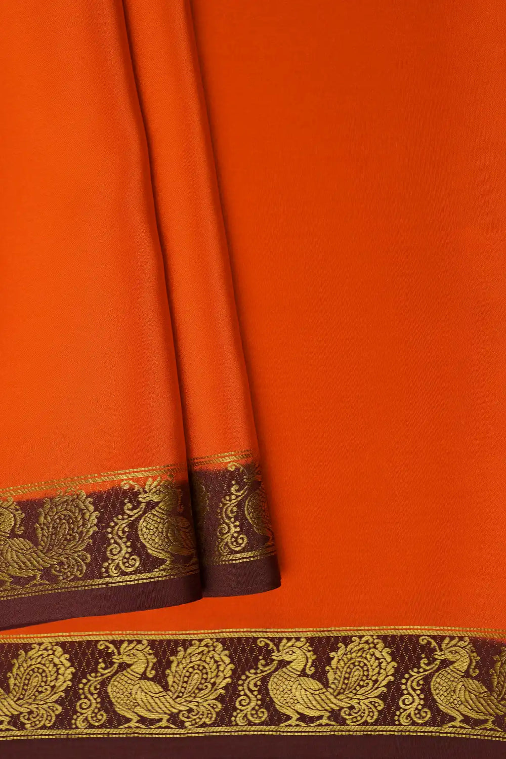 top mysore soft silk sarees in orange with peacock border