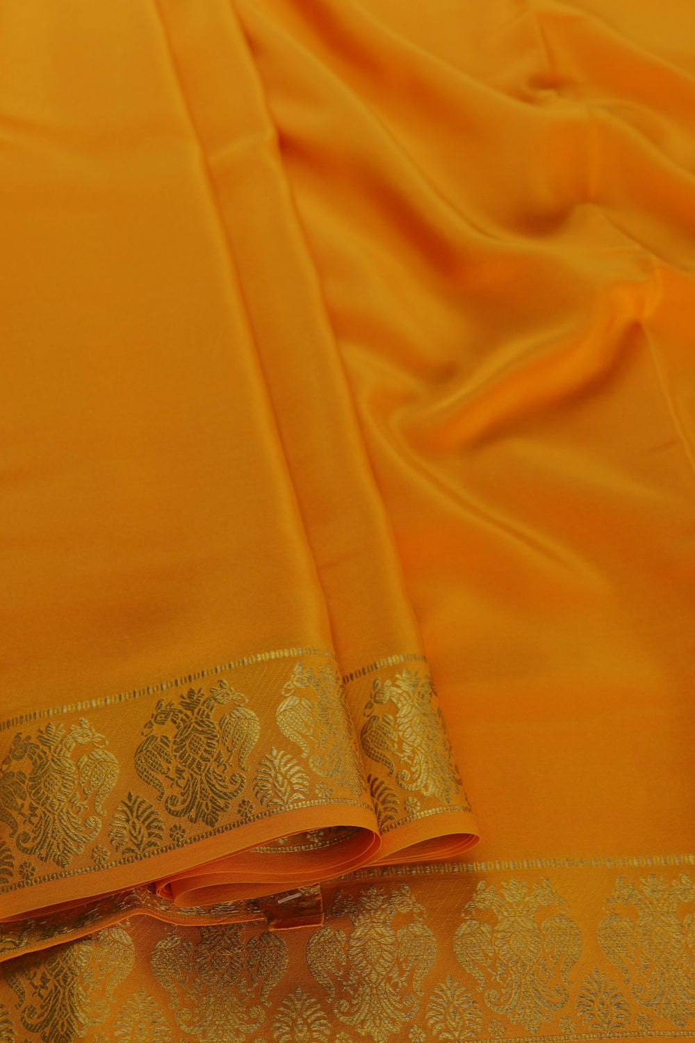 yellow Mysore silk saree with gandaberunda border