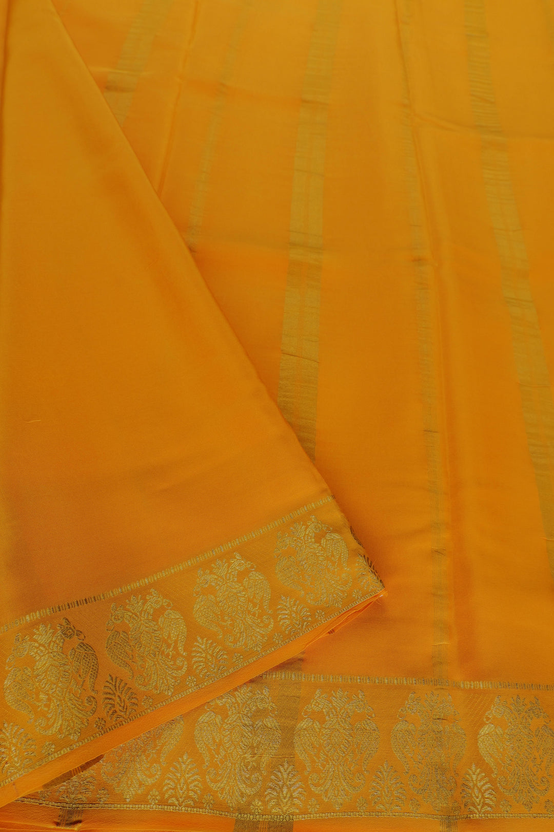 yellow Mysore silk saree with gold zari pallu