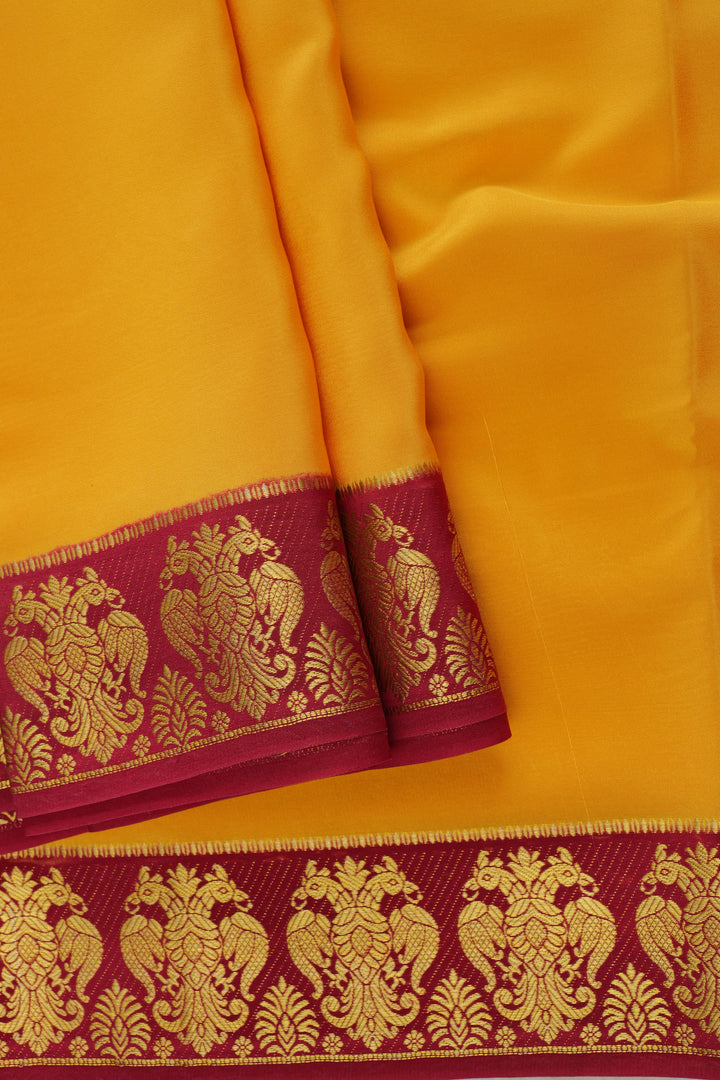 yellow mysore silk sarees with contrast maroon
