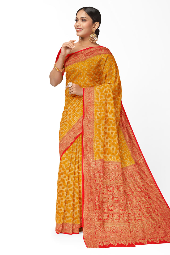 Handwoven Mustard yellow khadi georgette silk saree- ANTIQUE ZARI CONTRAST | SILK MARK CERTIFIED