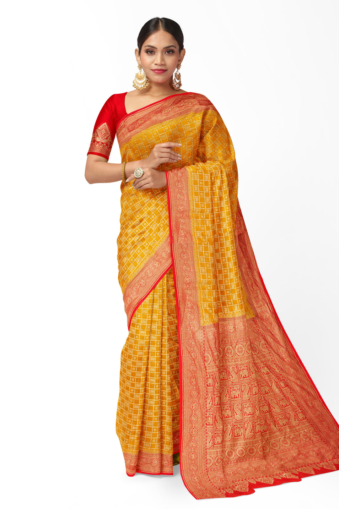 Handwoven Mustard yellow khadi georgette silk saree- ANTIQUE ZARI CONTRAST | SILK MARK CERTIFIED