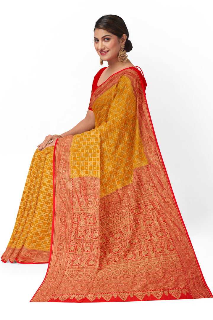 Handwoven Mustard yellow khadi georgette silk saree- ANTIQUE ZARI CONTRAST | SILK MARK CERTIFIED