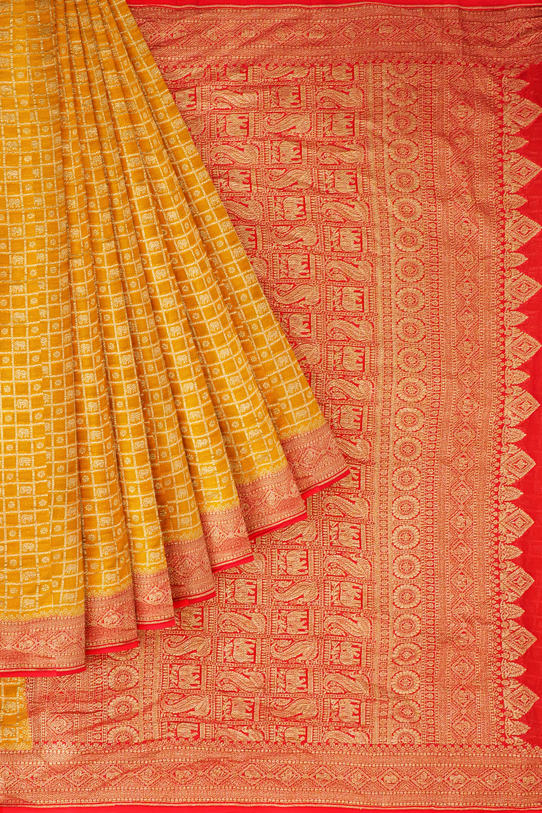 Handwoven Mustard yellow khadi georgette silk saree- ANTIQUE ZARI CONTRAST | SILK MARK CERTIFIED