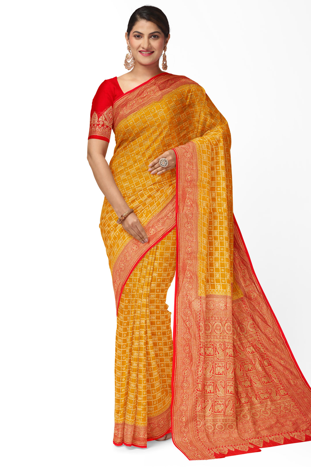 Handwoven Mustard yellow khadi georgette silk saree- ANTIQUE ZARI CONTRAST | SILK MARK CERTIFIED