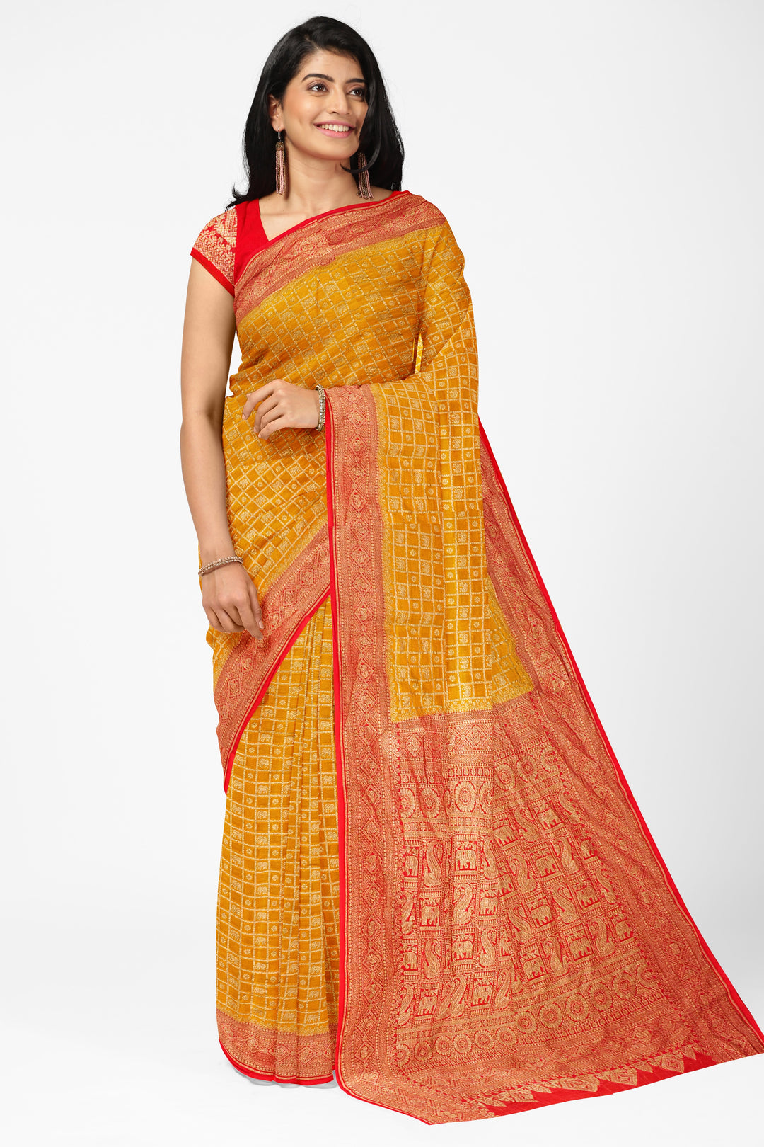 Handwoven Mustard yellow khadi georgette silk saree- ANTIQUE ZARI CONTRAST | SILK MARK CERTIFIED