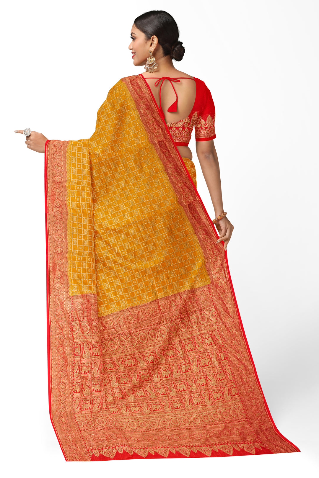 Handwoven Mustard yellow khadi georgette silk saree- ANTIQUE ZARI CONTRAST | SILK MARK CERTIFIED